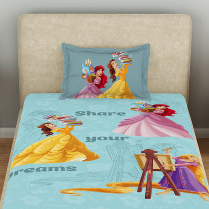 Kids 100 % Cotton Single Bedsheet, 132 TC, Character, Light Aqua