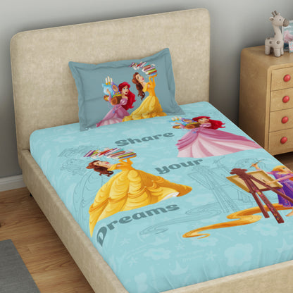 Kids 100 % Cotton Single Bedsheet, 132 TC, Character, Light Aqua
