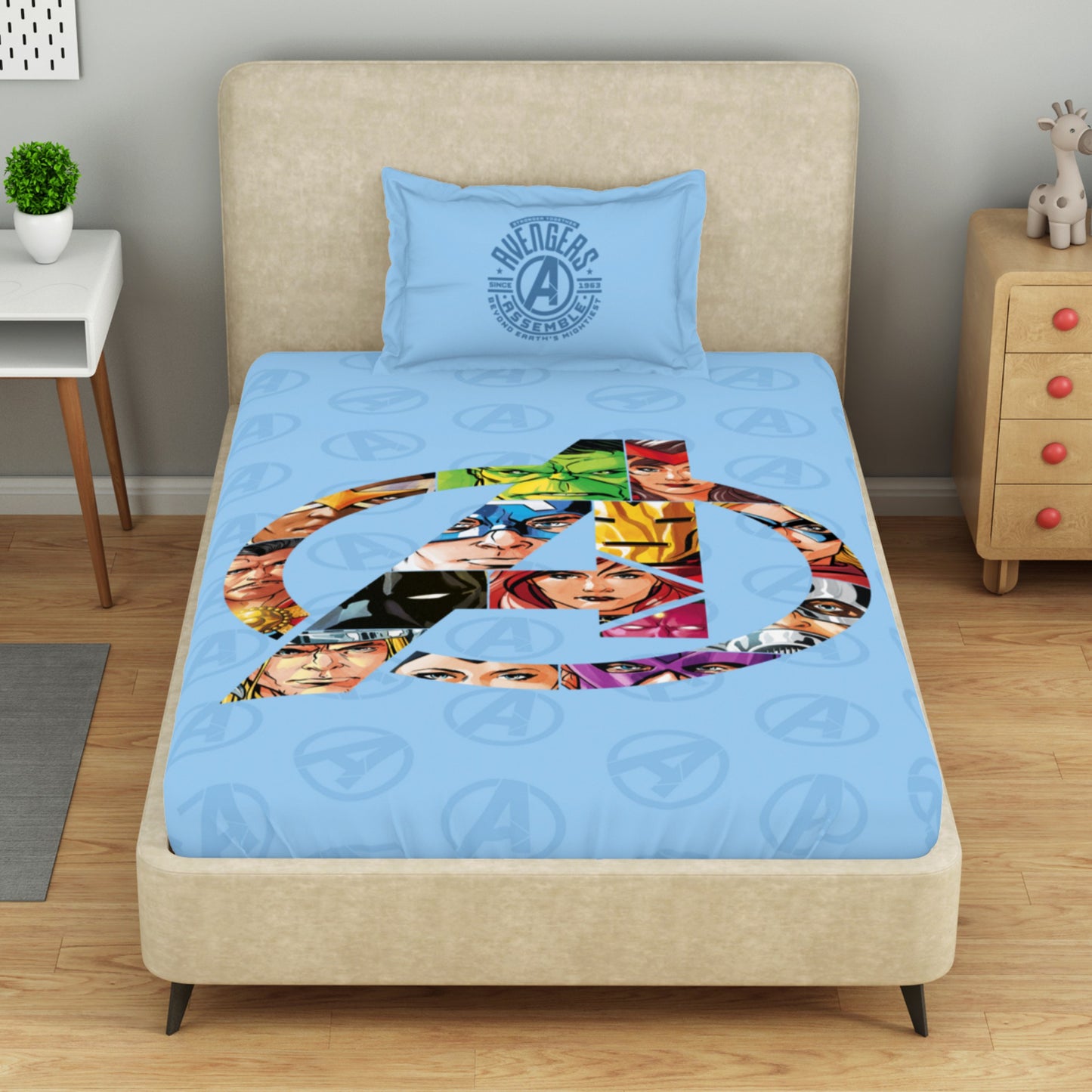 Kids 100 % Cotton Single Bedsheet, 132 TC, Character, Light Blue