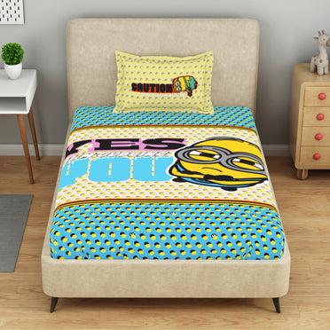 Kids 100 % Cotton Single Bedsheet, 132 TC, Character, Yellow
