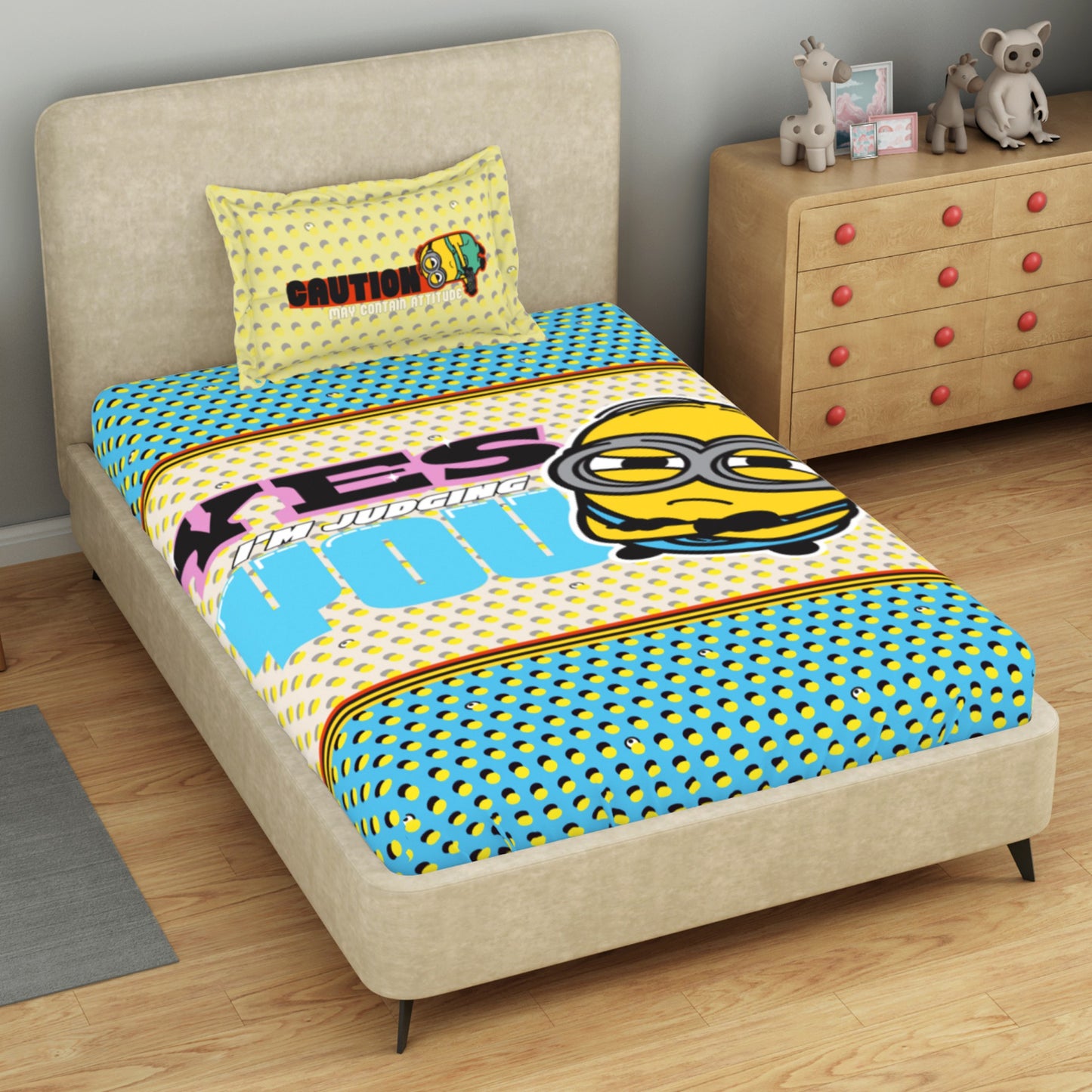 Kids 100 % Cotton Single Bedsheet, 132 TC, Character, Yellow