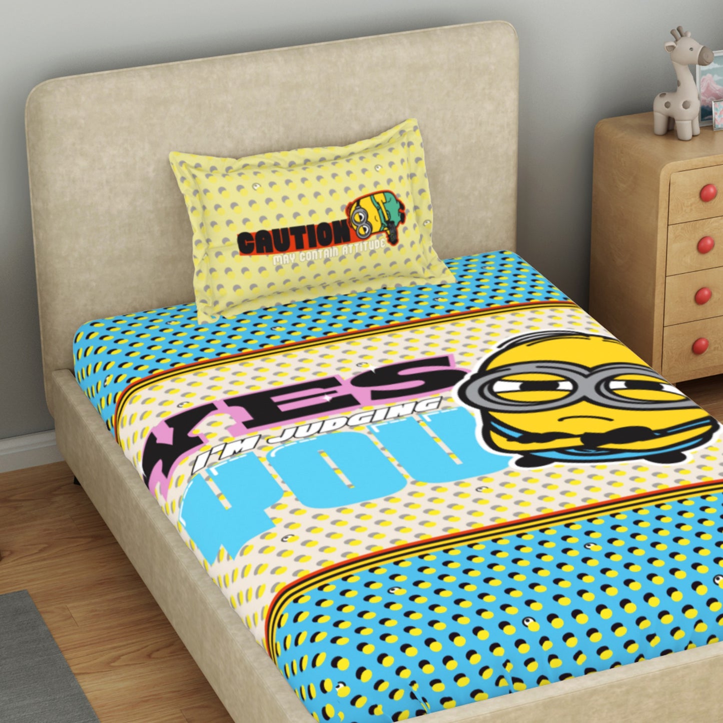 Kids 100 % Cotton Single Bedsheet, 132 TC, Character, Yellow
