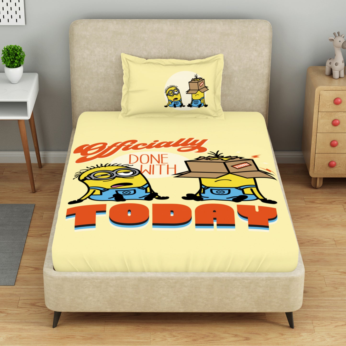 Kids 100 % Cotton Single Bedsheet, 132 TC, Character, Yellow