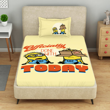 Kids 100 % Cotton Single Bedsheet, 132 TC, Character, Yellow