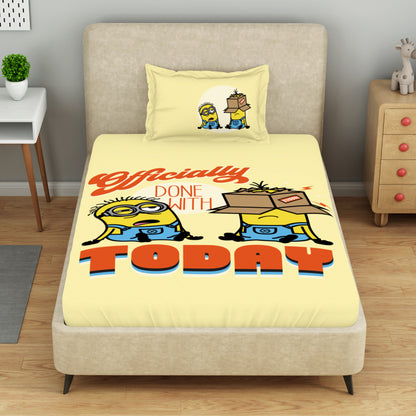 Kids 100 % Cotton Single Bedsheet, 132 TC, Character, Yellow