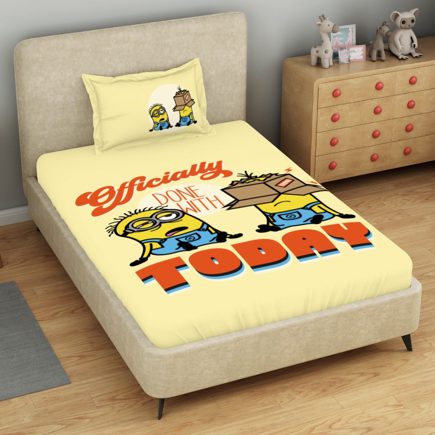 Kids 100 % Cotton Single Bedsheet, 132 TC, Character, Yellow