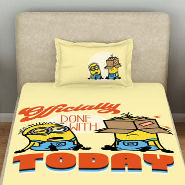 Kids 100 % Cotton Single Bedsheet, 132 TC, Character, Yellow