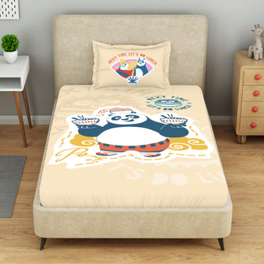 Kids 100 % Cotton Single Bedsheet, 132 TC, Character, Beige