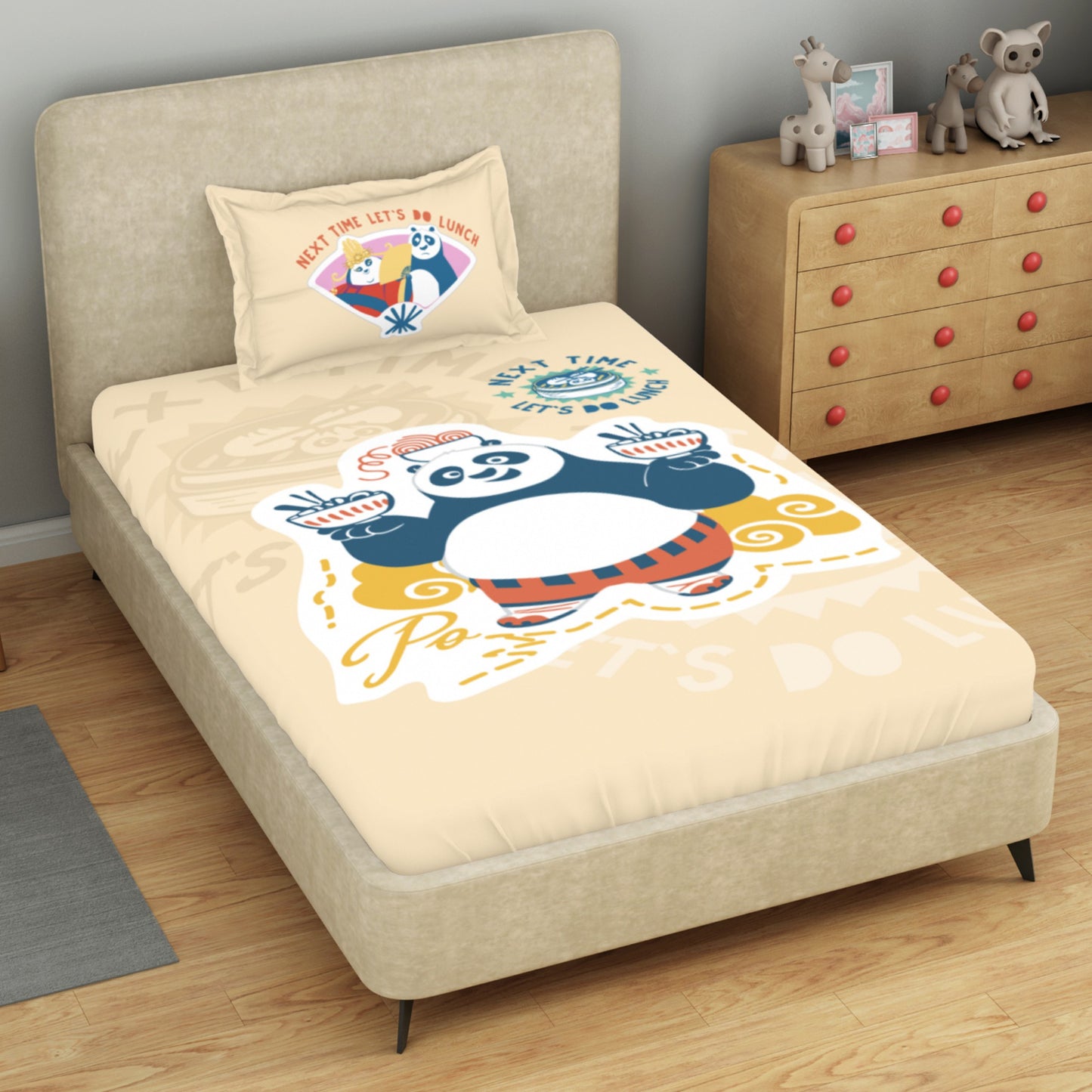 Kids 100 % Cotton Single Bedsheet, 132 TC, Character, Beige