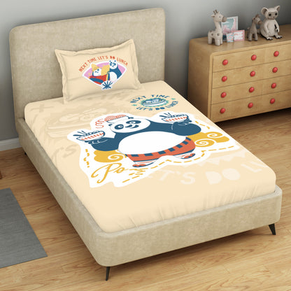 Kids 100 % Cotton Single Bedsheet, 132 TC, Character, Beige