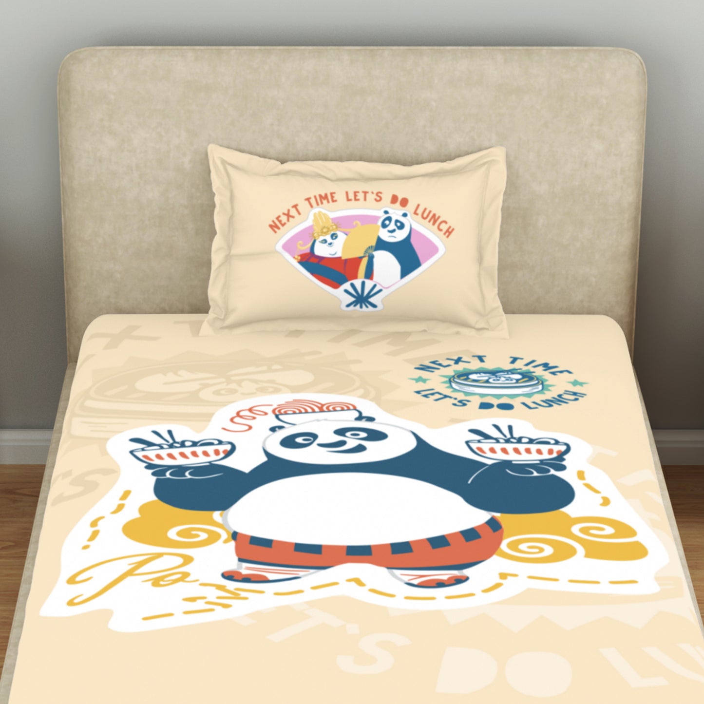 Kids 100 % Cotton Single Bedsheet, 132 TC, Character, Beige