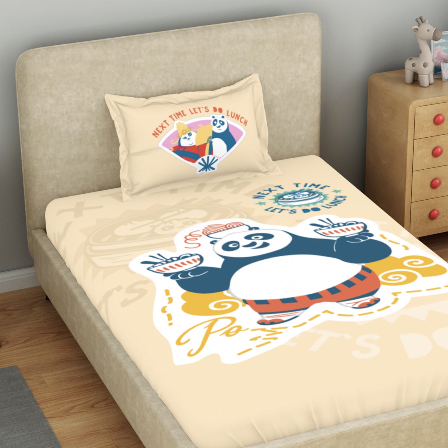 Kids 100 % Cotton Single Bedsheet, 132 TC, Character, Beige