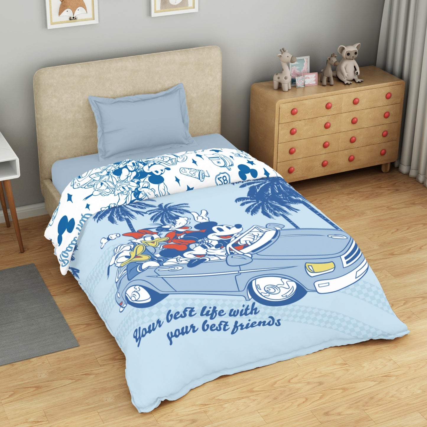 Kids 100 % Cotton Single Quilt, 132 TC, Character, Light Blue