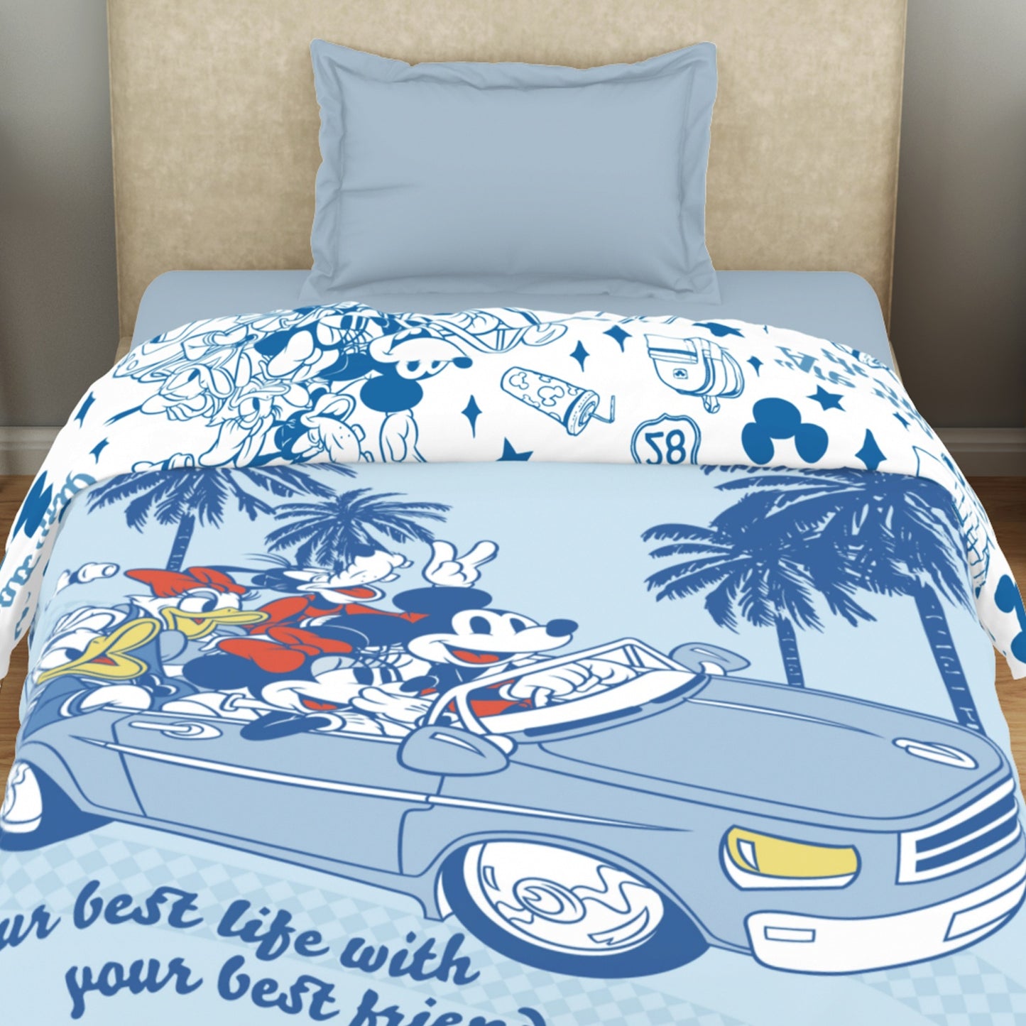 Kids 100 % Cotton Single Quilt, 132 TC, Character, Light Blue