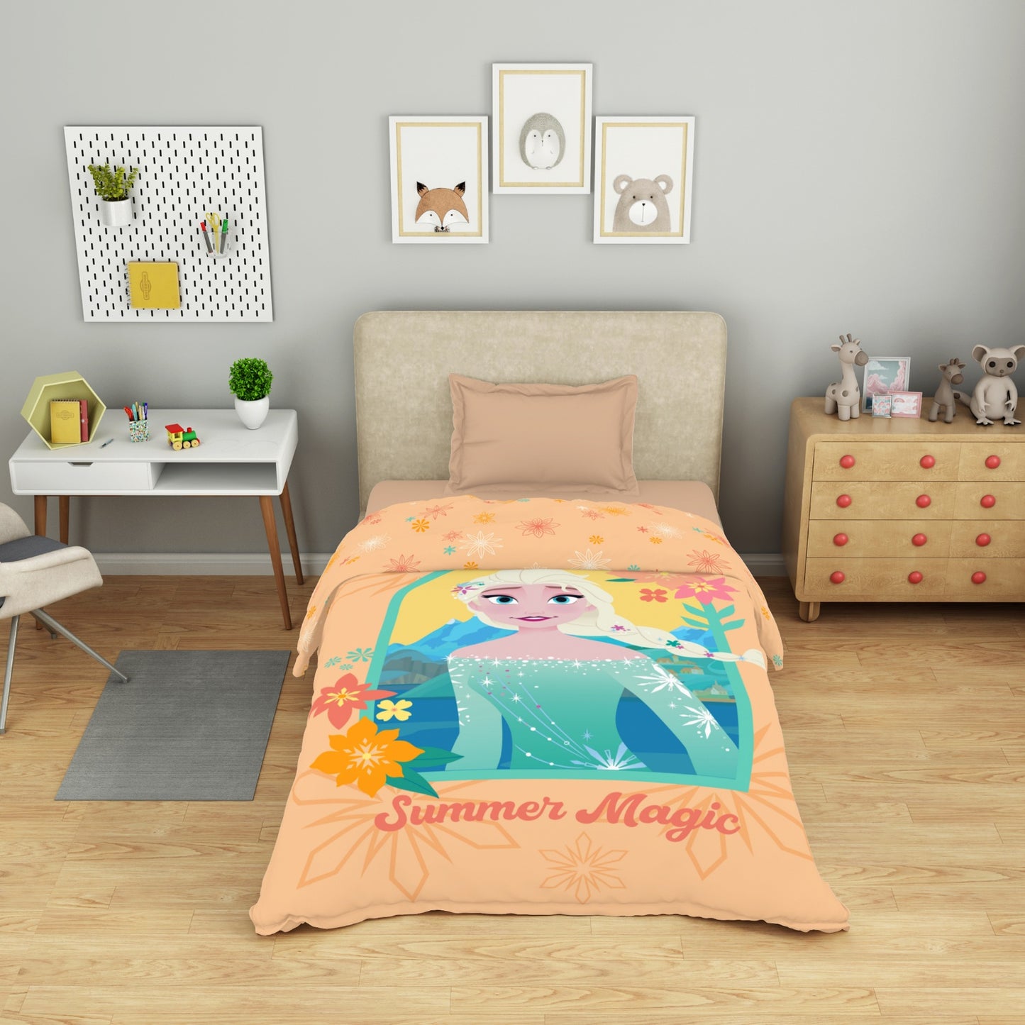 Kids 100 % Cotton Single Quilt, 132 TC, Character, Light Orange