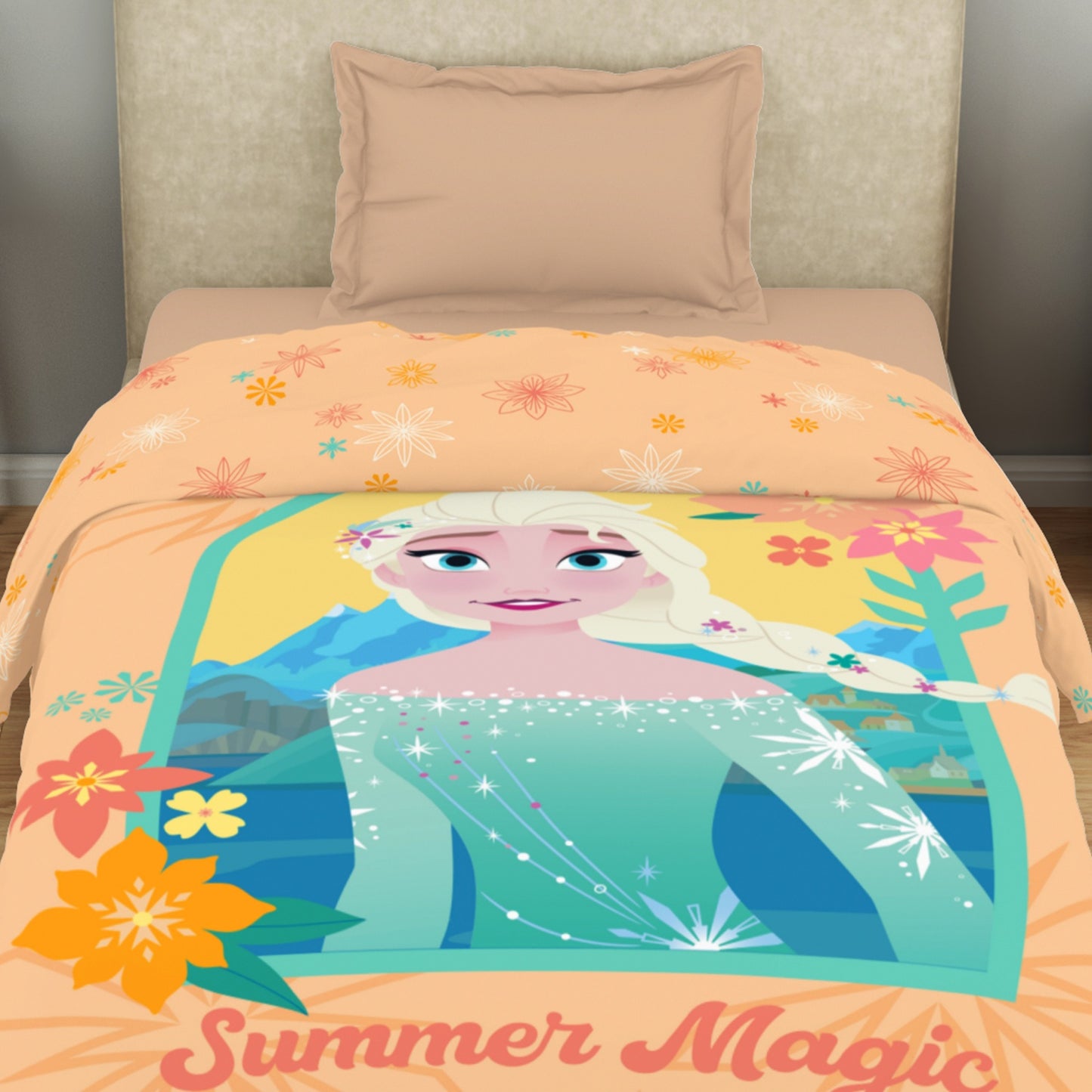 Kids 100 % Cotton Single Quilt, 132 TC, Character, Light Orange