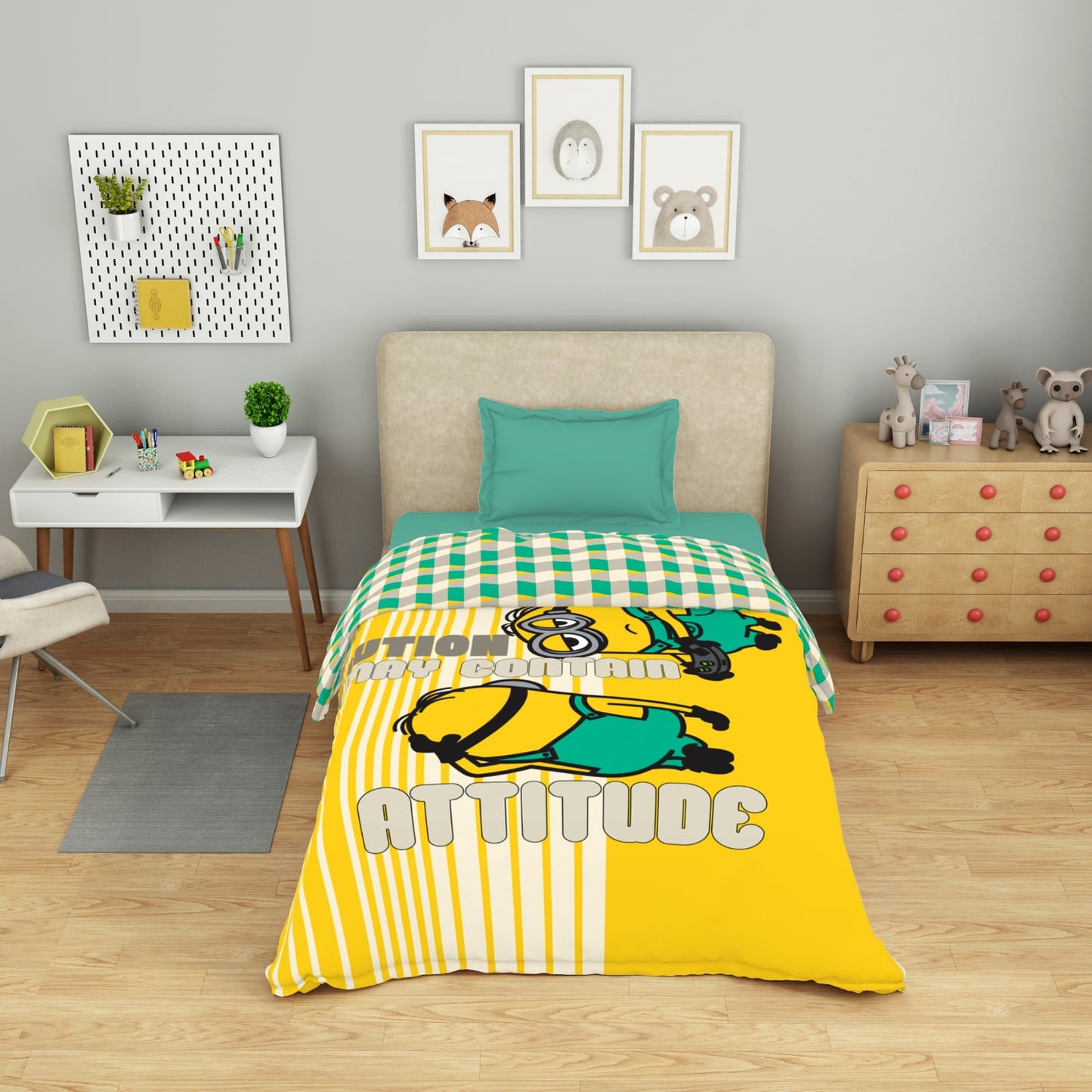 Kids 100 % Cotton Single Quilt, 132 TC, Character, Yellow