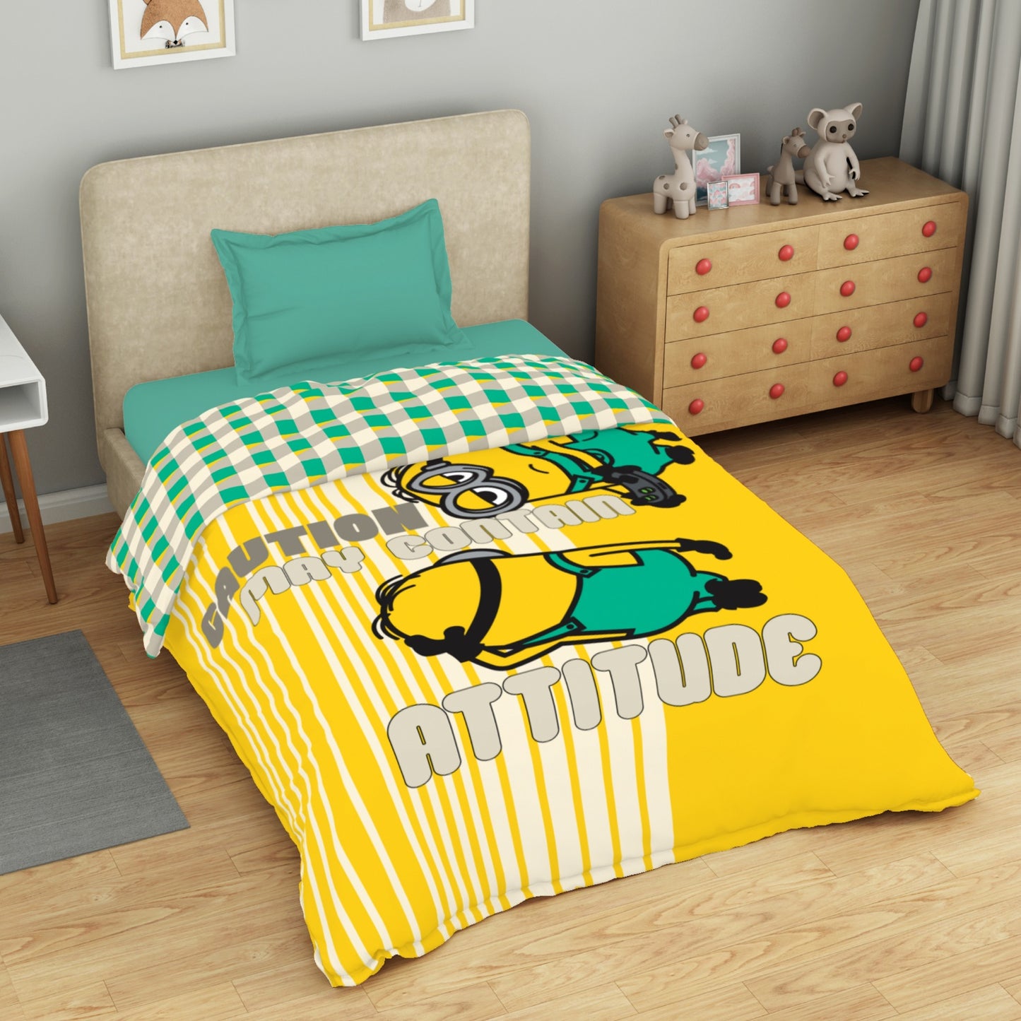 Kids 100 % Cotton Single Quilt, 132 TC, Character, Yellow