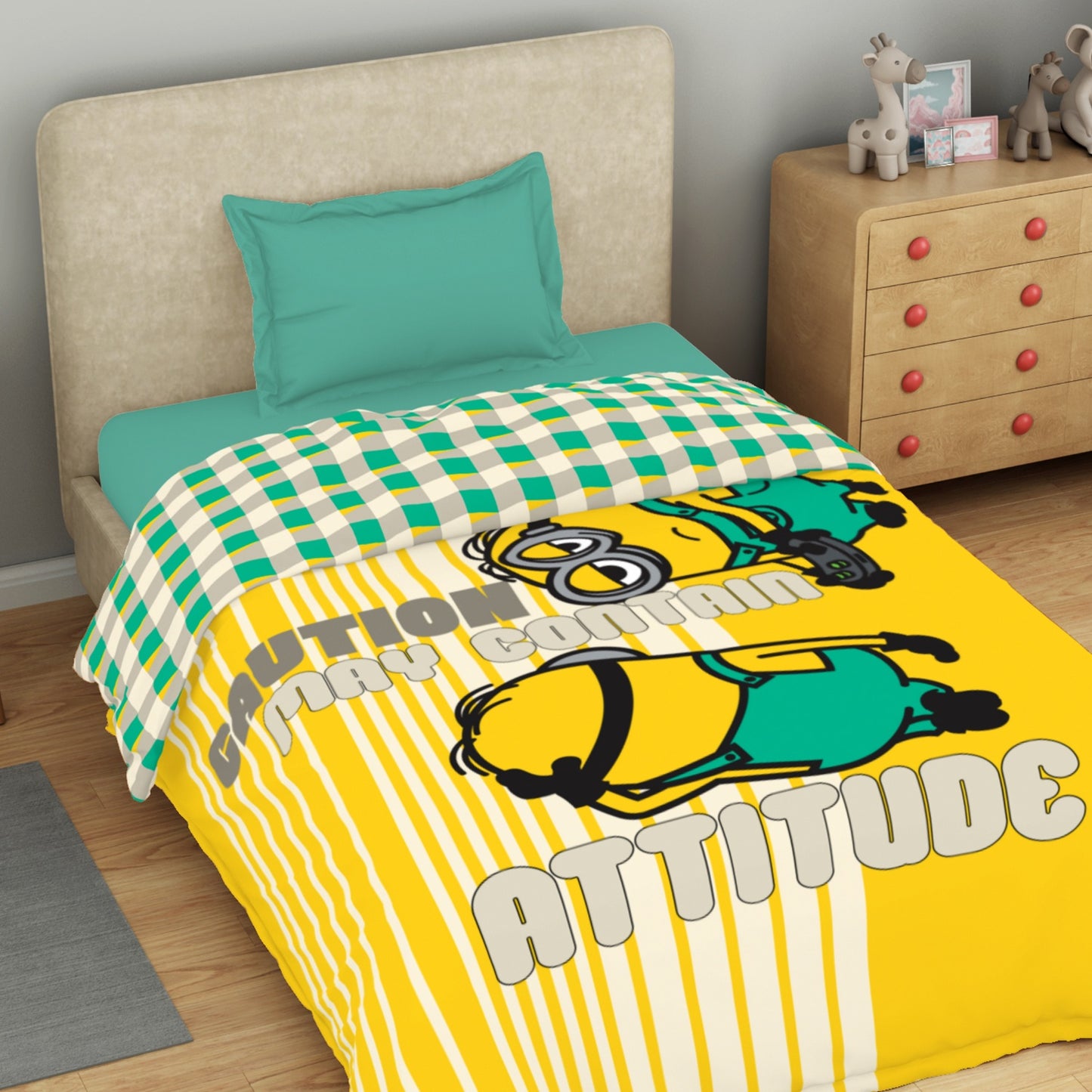 Kids 100 % Cotton Single Quilt, 132 TC, Character, Yellow