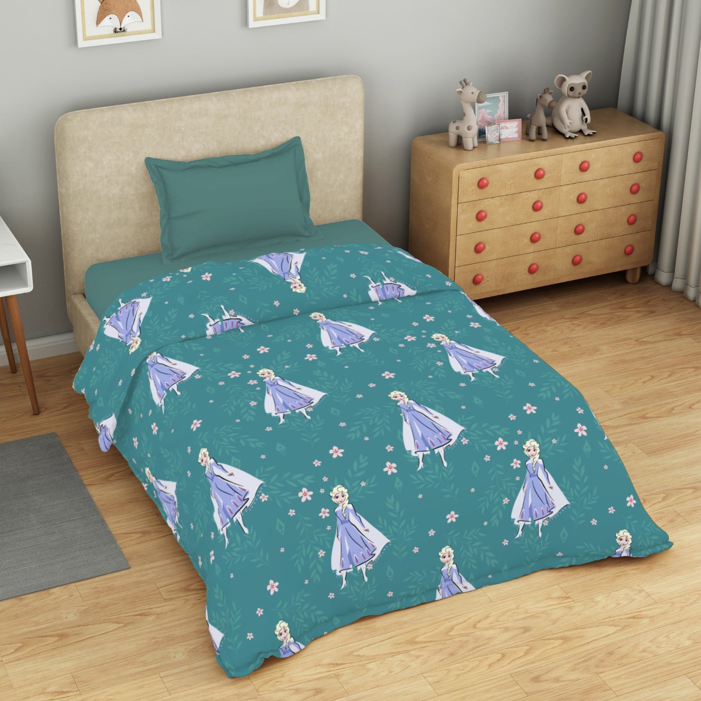 Kids 100 % Cotton Top Sheet, 170 TC, Character, Teal