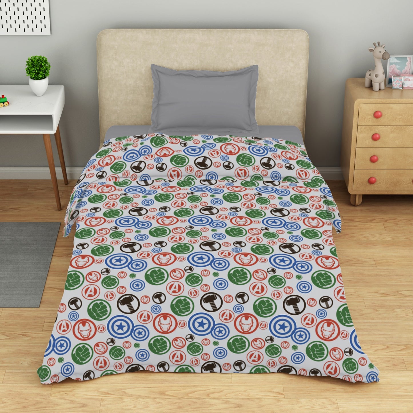Kids 100 % Cotton Top Sheet, 170 TC, Character, Light Grey