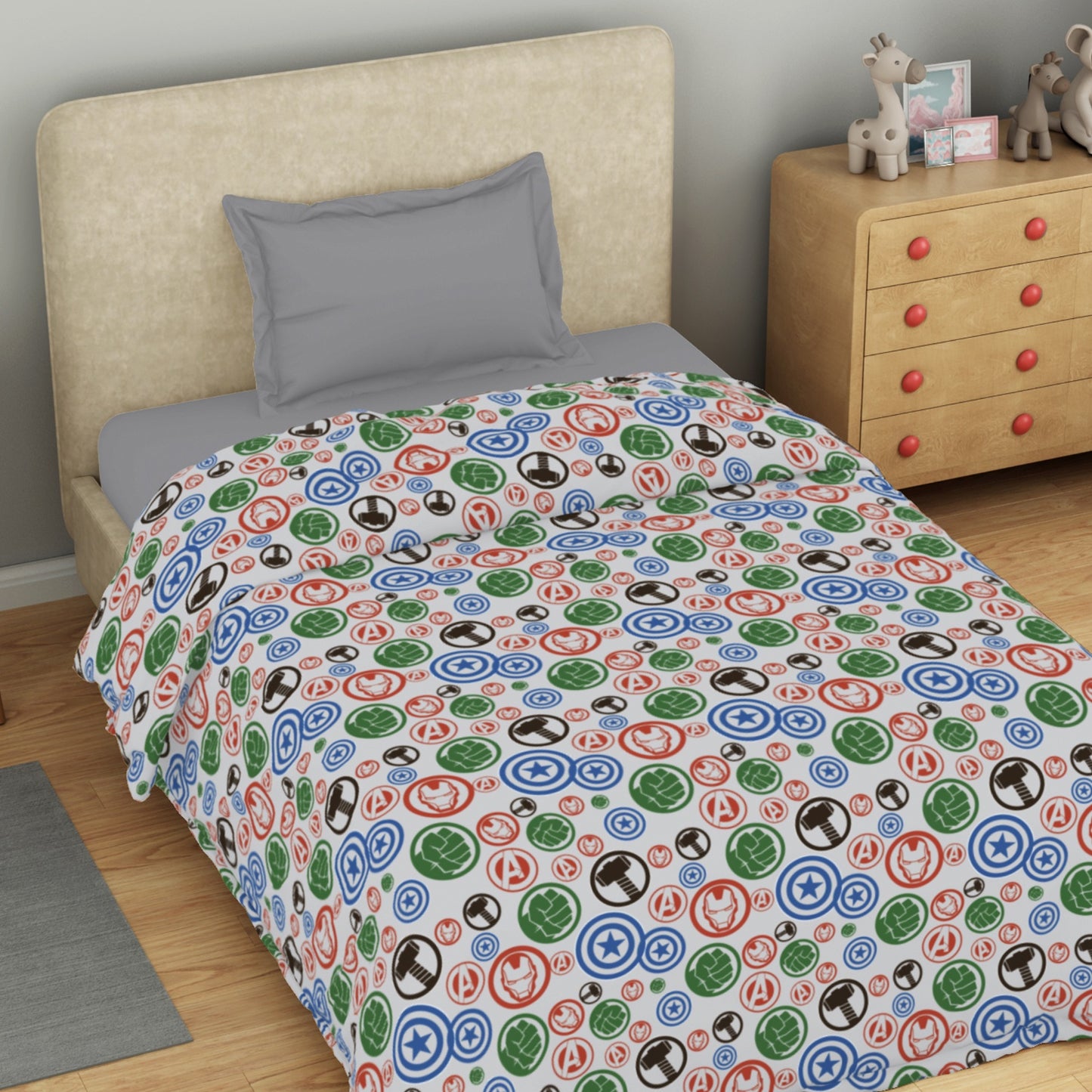 Kids 100 % Cotton Top Sheet, 170 TC, Character, Light Grey