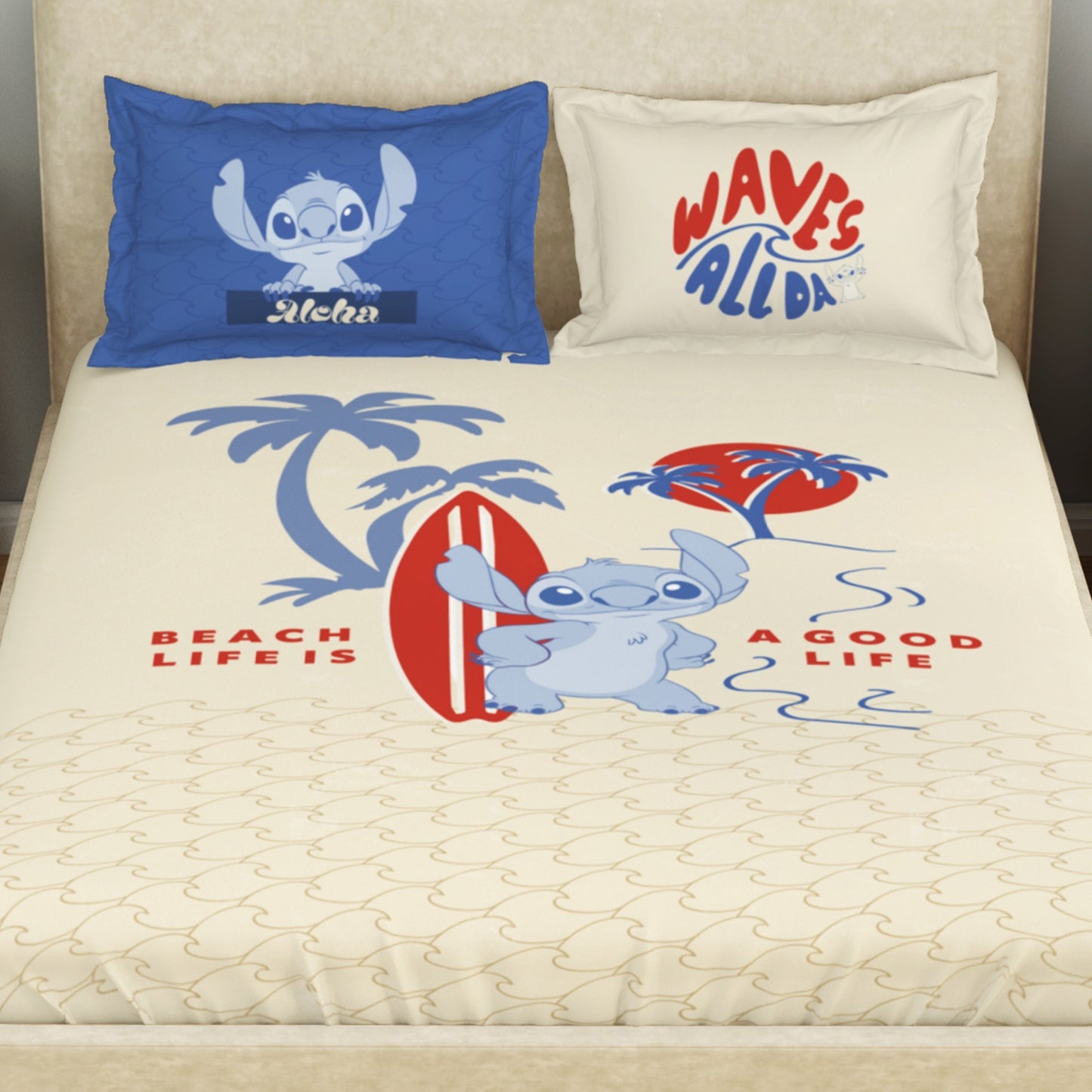 Kids 100 % Cotton Double Bedsheet, 132 TC, Character, Beige