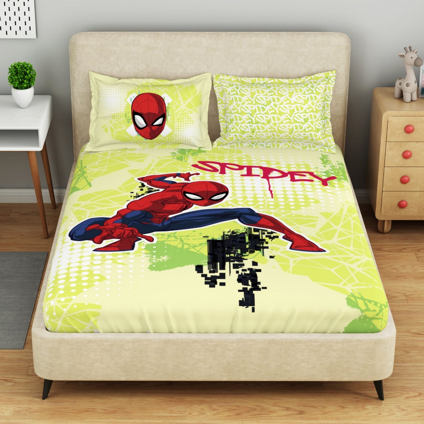 Kids 100 % Cotton Double Bedsheet, 132 TC, Character, Light Yellow