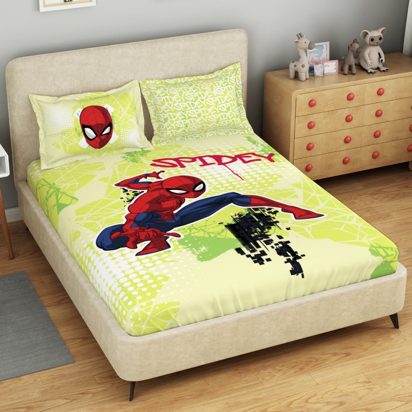 Kids 100 % Cotton Double Bedsheet, 132 TC, Character, Light Yellow