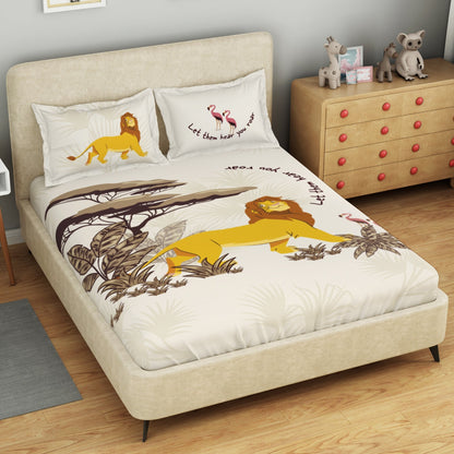 Kids 100 % Cotton Double Bedsheet, 132 TC, Character, Cream