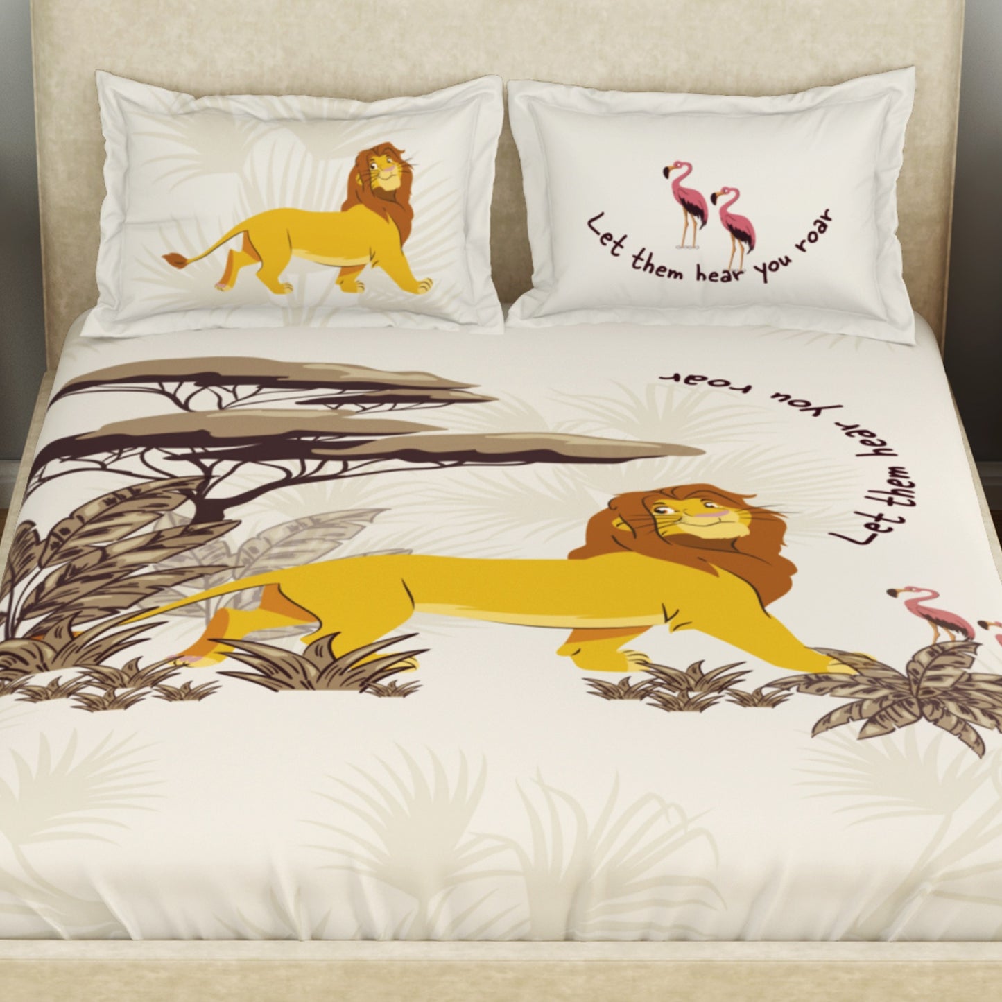 Kids 100 % Cotton Double Bedsheet, 132 TC, Character, Cream