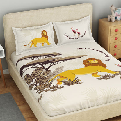 Kids 100 % Cotton Double Bedsheet, 132 TC, Character, Cream