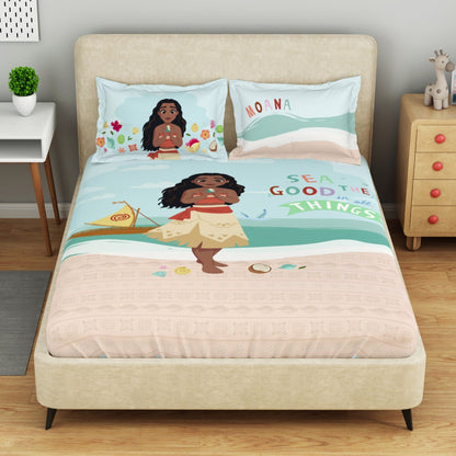 Kids 100 % Cotton Double Bedsheet, 132 TC, Character, Light Blue