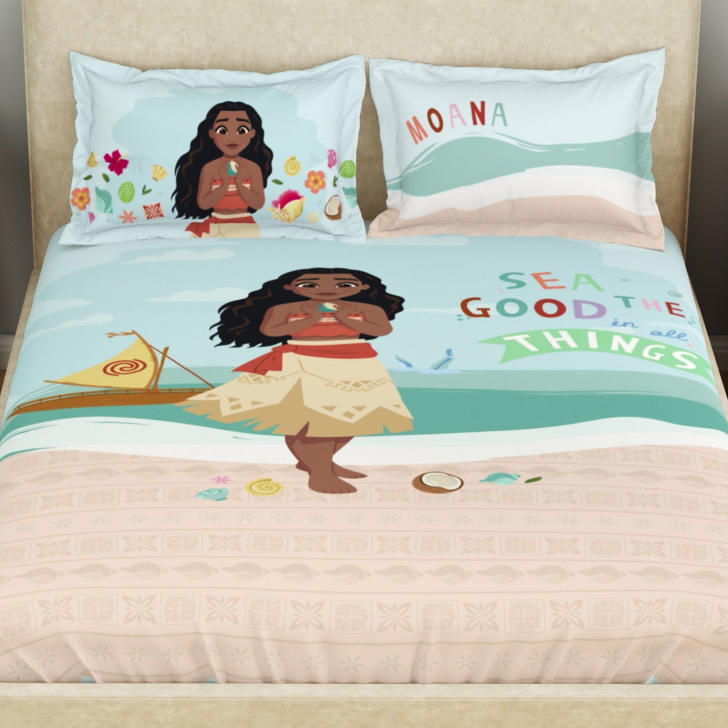 Kids 100 % Cotton Double Bedsheet, 132 TC, Character, Light Blue