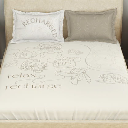 Kids 100 % Cotton Double Bedsheet, 132 TC, Character, Beige