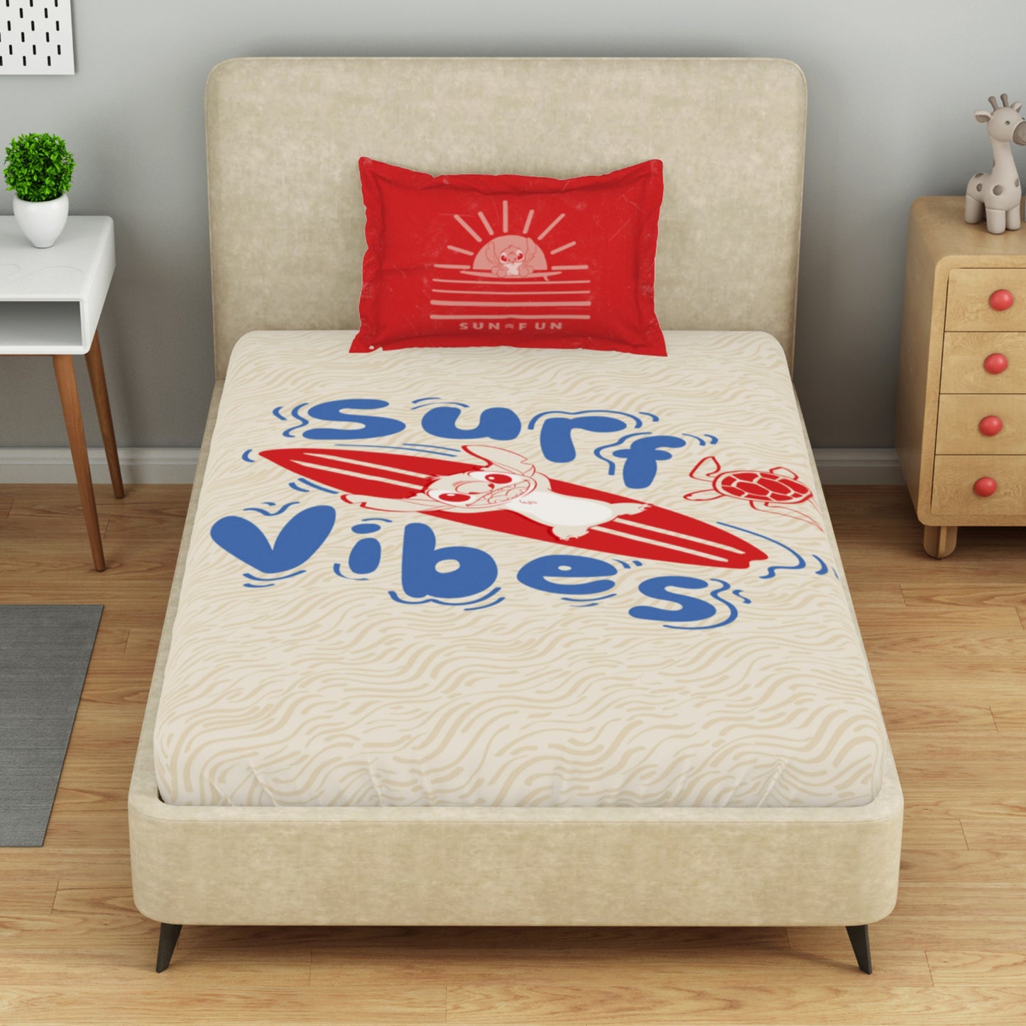 Kids 100 % Cotton Single Bedsheet, 132 TC, Character, Beige