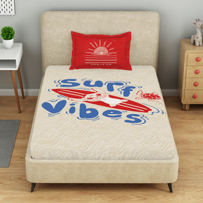 Kids 100 % Cotton Single Bedsheet, 132 TC, Character, Beige