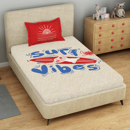 Kids 100 % Cotton Single Bedsheet, 132 TC, Character, Beige