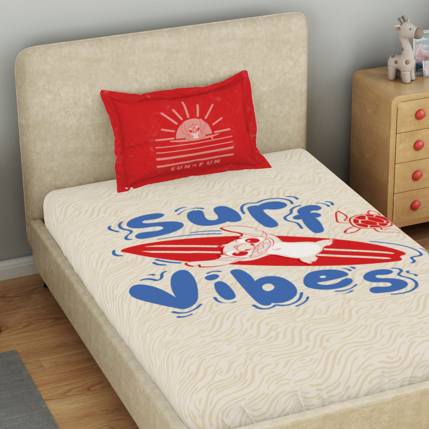 Kids 100 % Cotton Single Bedsheet, 132 TC, Character, Beige
