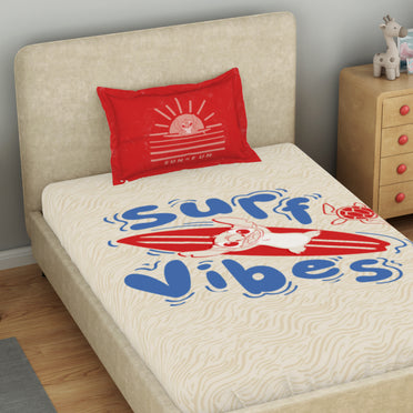 Kids 100 % Cotton Single Bedsheet, 132 TC, Character, Beige