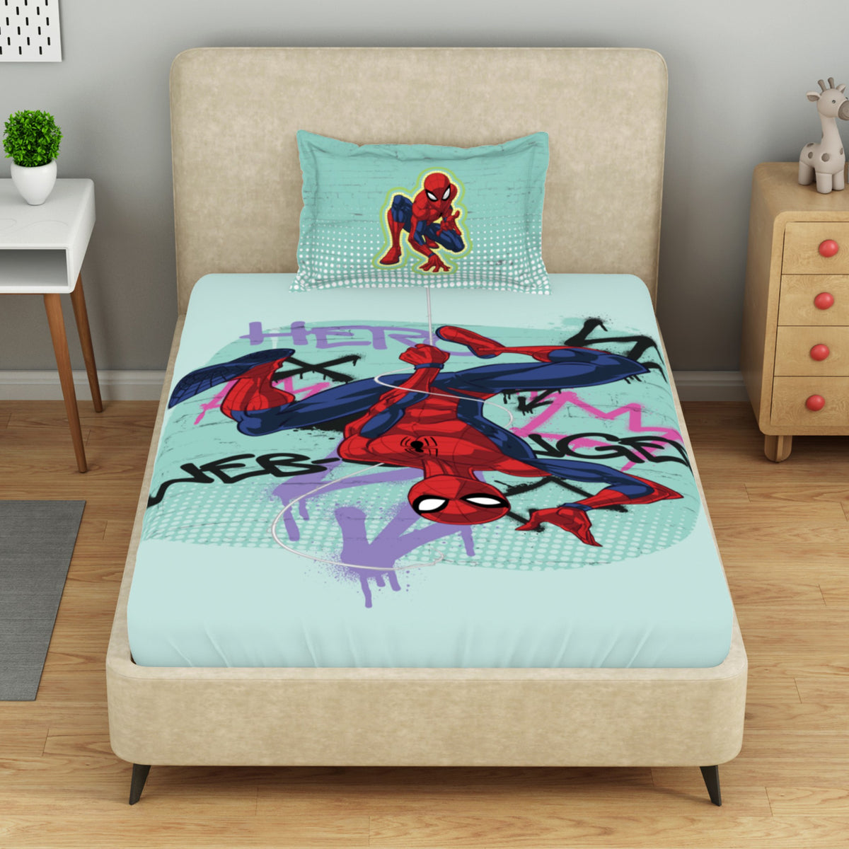 Kids 100 % Cotton Single Bedsheet, 132 TC, Character, Aqua