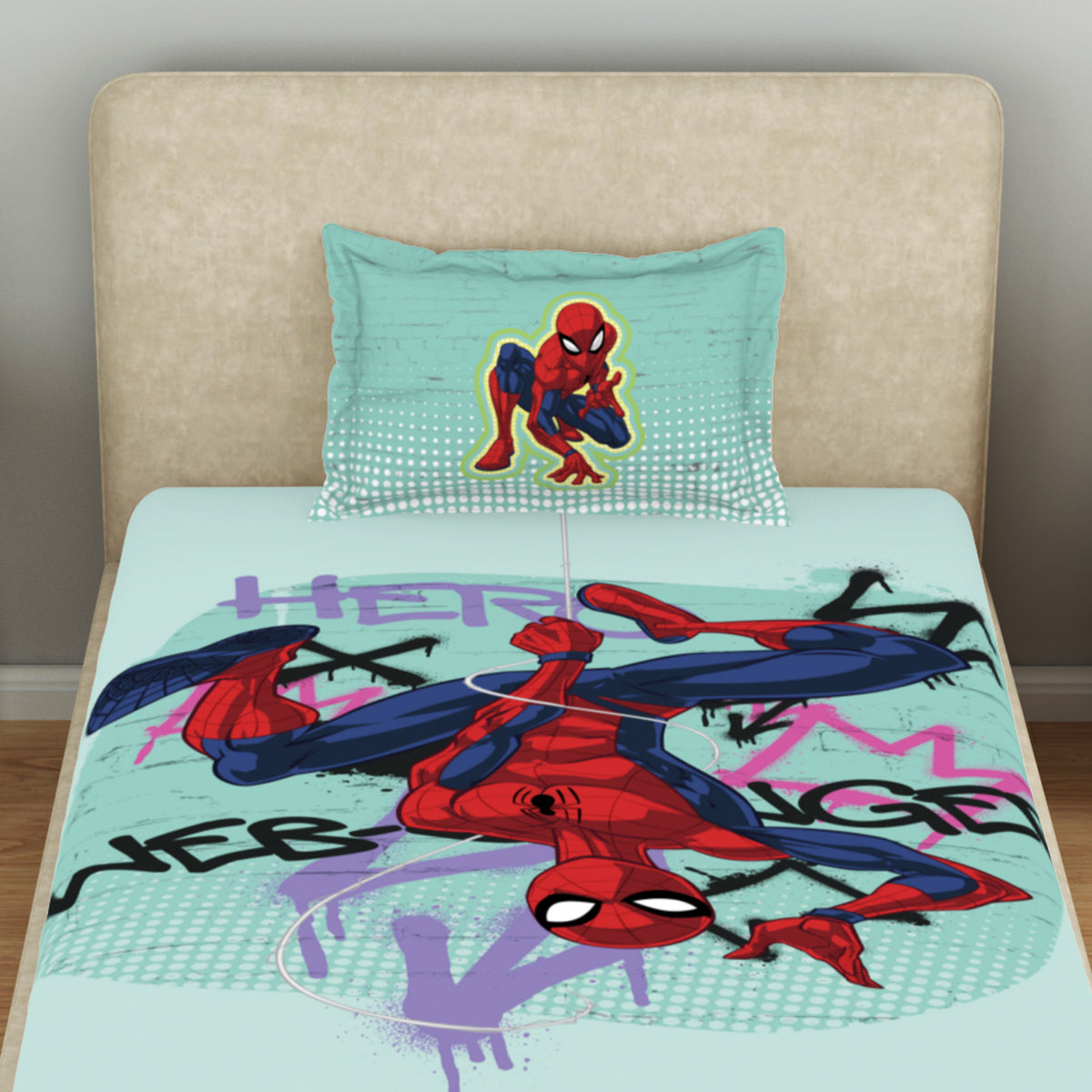 Kids 100 % Cotton Single Bedsheet, 132 TC, Character, Aqua