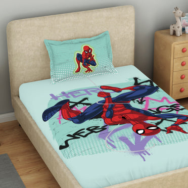 Kids 100 % Cotton Single Bedsheet, 132 TC, Character, Aqua