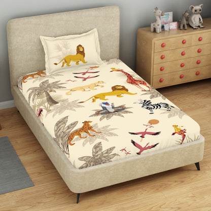 Kids 100 % Cotton Single Bedsheet, 132 TC, Character, Cream