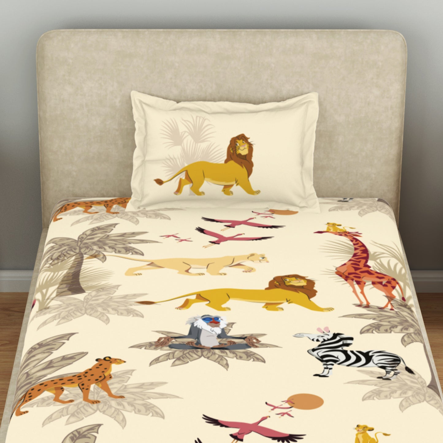 Kids 100 % Cotton Single Bedsheet, 132 TC, Character, Cream