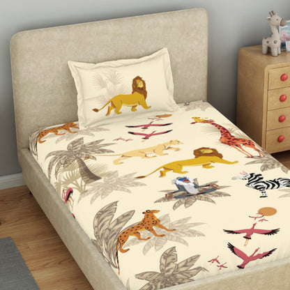 Kids 100 % Cotton Single Bedsheet, 132 TC, Character, Cream