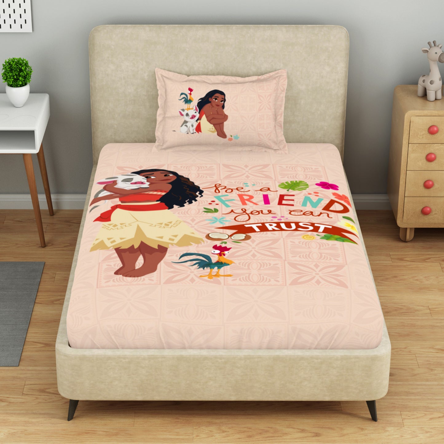 Kids 100 % Cotton Single Bedsheet, 132 TC, Character, Blush