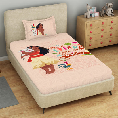 Kids 100 % Cotton Single Bedsheet, 132 TC, Character, Blush