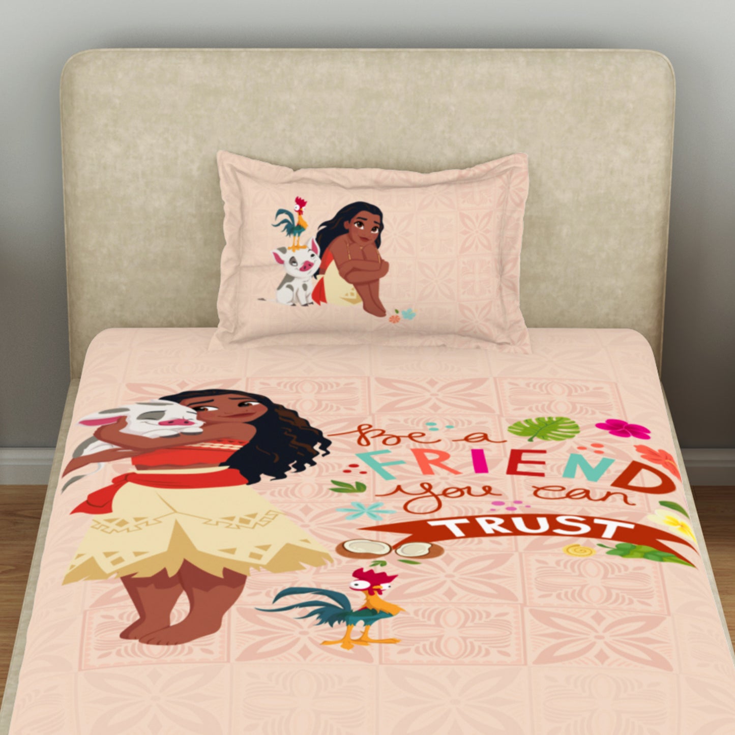 Kids 100 % Cotton Single Bedsheet, 132 TC, Character, Blush