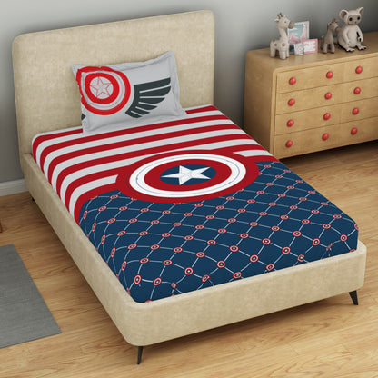 Kids 100 % Cotton Single Bedsheet, 132 TC, Character, Red